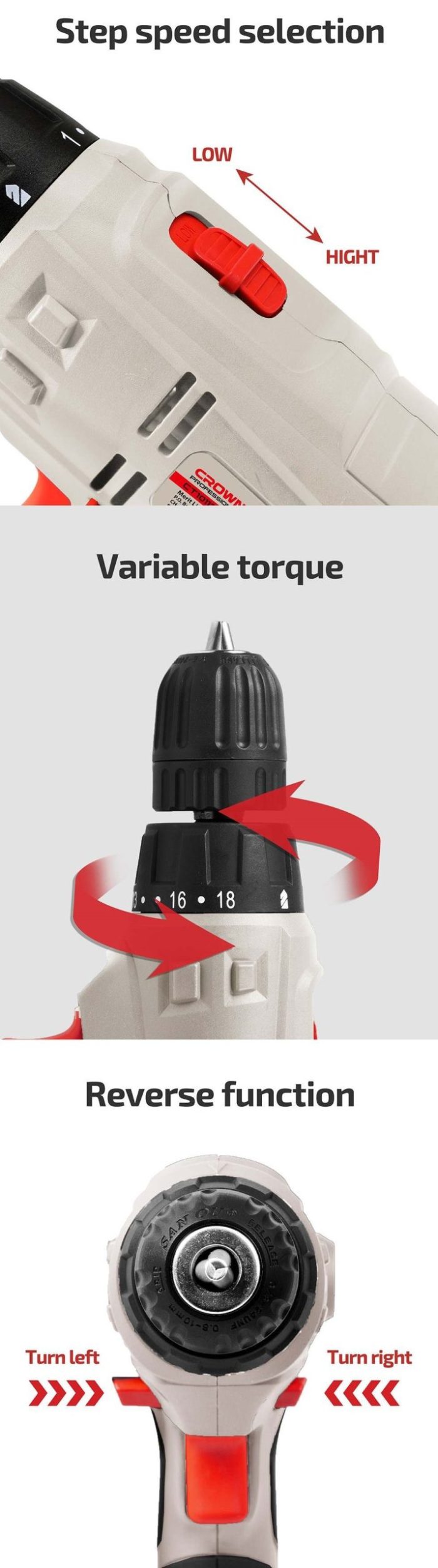 ⁦شنيور فك و ربط كراون 10 مم عاده اليكتروني 280 وات 28 نيوتن موديل CROWN - CT10113⁩ - الصورة ⁦4⁩