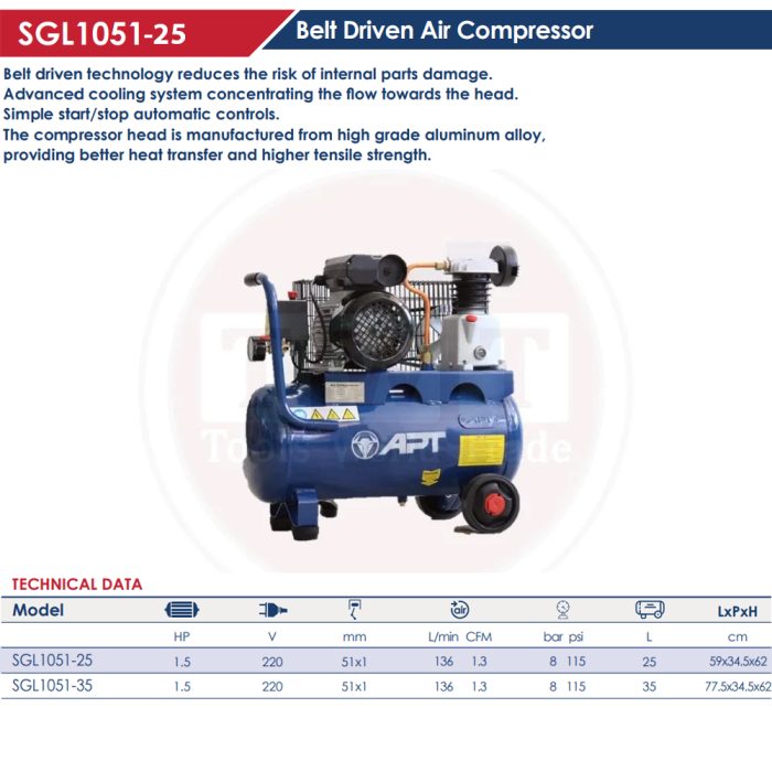 ⁦كمبروسر اي بي تي سعة 25 لتر 1.5 حصان سير الومنيوم صينى 220 فولت موديل APT - SGL1051-25L-1.5HP EURO⁩ - الصورة ⁦2⁩