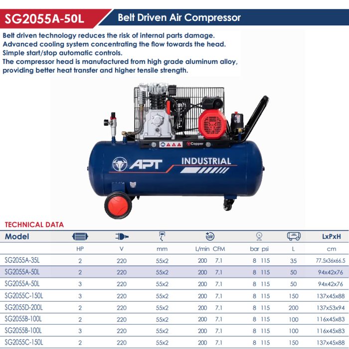 ⁦كمبروسر اي بي تي نحاس سعة 50 لتر 2 حصان سير صينى 220 فولت موديل  APT - SG2055A-50L-2HP⁩ - الصورة ⁦2⁩