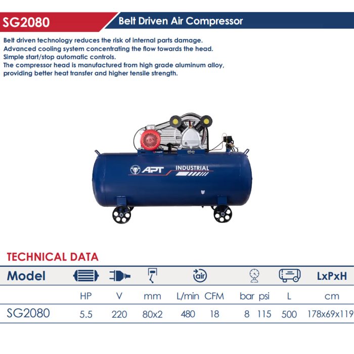 ⁦كمبرسور 500 لتر نحاس 5.5 حصان اي بي تي 220 فولت APT SG2080-500L-5.5HP⁩ - الصورة ⁦2⁩