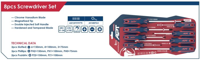 ⁦طقم مفكات 2 لون 8 قطعه اي بي تي موديل APT AH145074-8⁩ - الصورة ⁦2⁩
