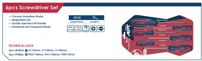 ⁦طقم مفكات 2 لون 6 قطع اي بي تي APT AH145077-6⁩ - الصورة ⁦2⁩