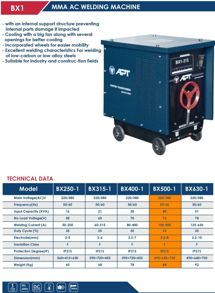 ⁦ماكينة لحام بارات نحاس 500 امبير أي بي تي 220-380 فولت  موديل APT  BX1-500⁩ - الصورة ⁦2⁩