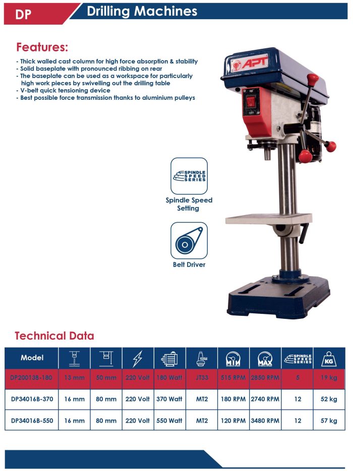⁦مثقاب تزجـة 13مم 180 وات 220 فولت اي بي تي موديل APT DP20013B-180⁩ - الصورة ⁦2⁩