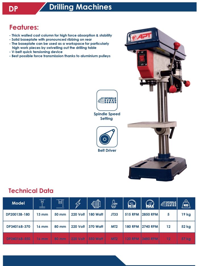 ⁦مثقاب 16مم تزجة 550 وات 220 فولت اي بي تي  موديل  APT DP34016B-550⁩ - الصورة ⁦2⁩