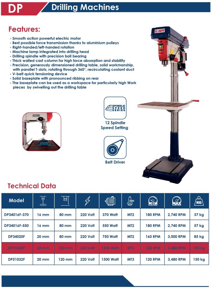⁦مثقاب شجرة 25 مم 1100 وات 220 فولت اي بي تي موديل APT DP51025F-1100⁩ - الصورة ⁦2⁩