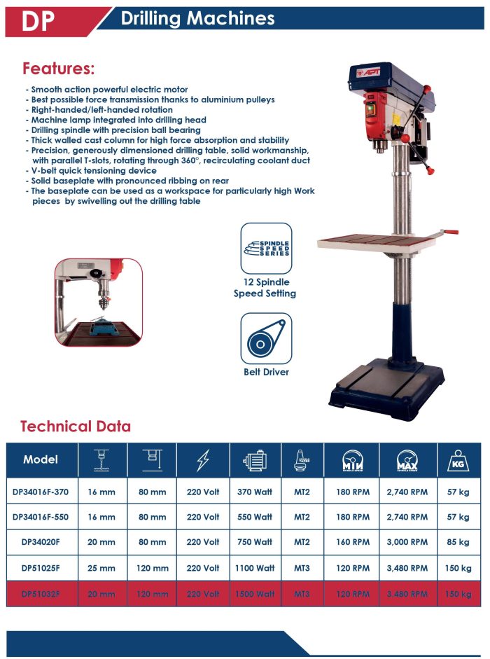 ⁦مثقاب شجرة 32 مم 1500وات 220 فولت اي بي تي موديل APT DP51032F-1500⁩ - الصورة ⁦2⁩