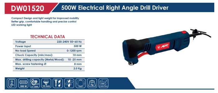 ⁦شنيور  10 مم زاويه الكتروني يمين وشمال  500 وات اي بي تي موديل APT DW01520⁩ - الصورة ⁦2⁩