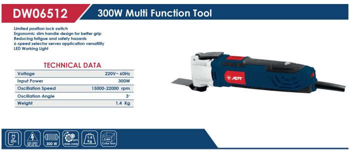 ⁦صاروخ متعدد الاغراض 300 وات سرعات 11 قطعة اكسسوار اي بي تي موديل APT DW06512⁩ - الصورة ⁦4⁩