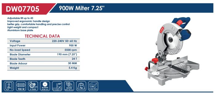 ⁦ديسك قطعية ذوايا اي بي تي 900 وات 7.25 بوصه موديل APT DW07705⁩ - الصورة ⁦5⁩