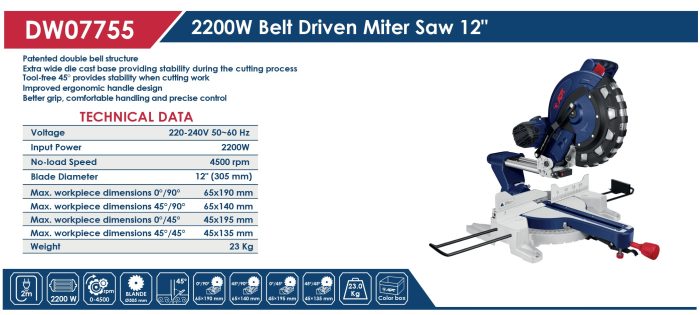 ⁦ديسك قطعية تلسكوبي ليزر سير زوايا اي بي تي 2200 وات 12 بوصه موديل APT DW07755⁩ - الصورة ⁦2⁩