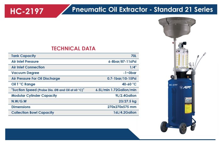 ⁦طلمبة سحب زيت من الموتور هـيفي ديوتي 70 لتر بالقمع APT HC-2197⁩ - الصورة ⁦2⁩