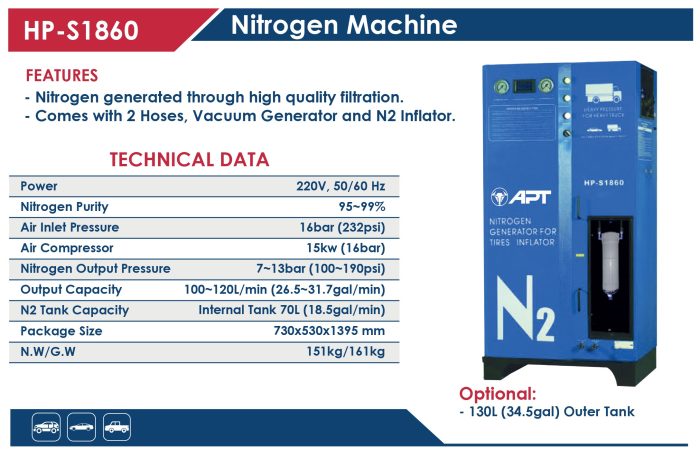 ⁦كمبروسر نيتروجين نقل اى بى تى 13 بار من 100 الى 120 لفه لكل دقيقه 70 لتر + 130 لتر خارجى APT HP-S1860⁩ - الصورة ⁦2⁩