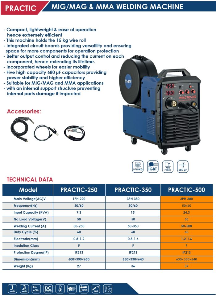 ⁦ماكينة لحام انفرتر 500 أمبير اي بي تي 380 فولت  بالمشتملات CO2 موديل - APT PRACTIC-500⁩ - الصورة ⁦2⁩