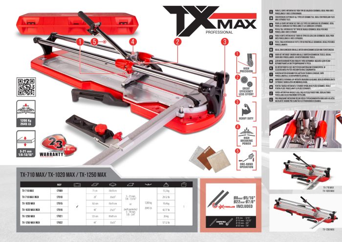 ⁦ماكينه تقطيع سيراميك روبي زاويا فاصل كسارة عن القلم 125 سم RUBI TX-1250 MAX⁩ - الصورة ⁦4⁩