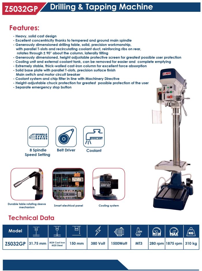 ⁦مثقاب و قلاوظ 32 مم 1500 وات تبريد مياه 380 فولت اي بي تي موديل  APT  Z5032GP-1500⁩ - الصورة ⁦2⁩