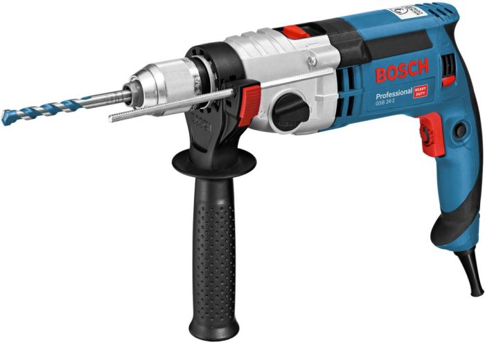 ⁦شنيور بوش 24 مم عادة و دقاق ظرف 13 مم سرعتين الكترونى 1100 وات يمين وشمال صنع في المجر BOSCH - GSB 24-2 L-CaseKeyed chuck 13 mm⁩ - الصورة ⁦1⁩