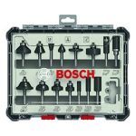 مجموعه من بنط الراوتر للتجاويف المستقيمه و الدائريه 15 قطعه كعب 6 مم   BOSCH 15 pcs Mixed 6mm sha