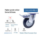 ⁦عجلة متحركة فرامل بفلانشة كاوتش اسود 8 بوصة APT CW1105/RB-8⁩ - الصورة ⁦2⁩