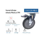 ⁦عجلة متحركة فرامل طبى رمادى بطبقين شاسيه معدن 5 بوصة APT CW1129-MB-5⁩ - الصورة ⁦2⁩