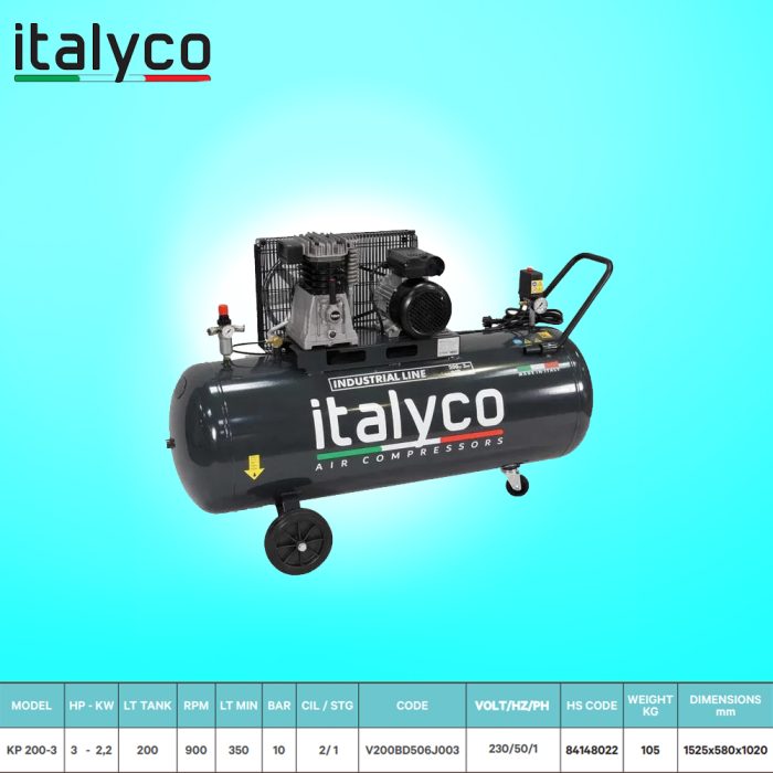 ⁦كمبرسور سير 3حصان زهر ايطاليكو 200 لتر/دقيقة ايطالي ITALYCO KP200/3⁩ - الصورة ⁦7⁩