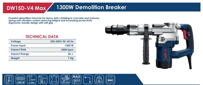 ⁦كيت شاكوش تكسير 1300 وات 7 كيلو 2400 ضربه/ دقيقة 20 جول اي بي تي موديل APT DW15D-V2 MAX⁩ - الصورة ⁦2⁩