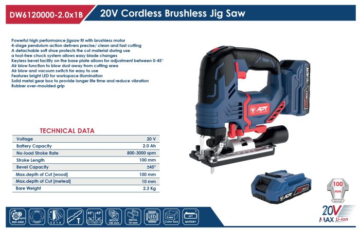 ⁦اركيت اي بي تي بطاريه 20 فولت 2 امبير 100مم 1 بطاريه براشليس APT DW6120000-2.0x1B⁩ - الصورة ⁦2⁩
