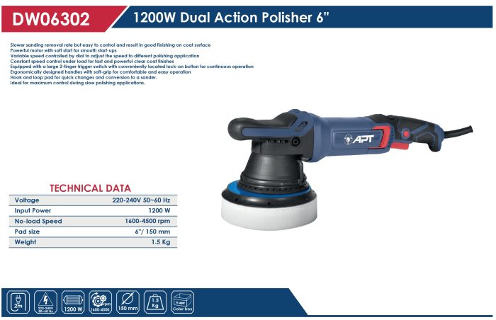 ⁦صاروخ تلميع ديول اكشن 1200 وات 6 بوصه اي بي تي موديل APT DW06302⁩ - الصورة ⁦3⁩